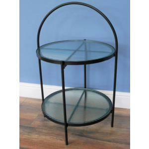 Metal Side Table Round Glass Coffee End Vintage Industrial Drinks Wine Cabinet - Image 2