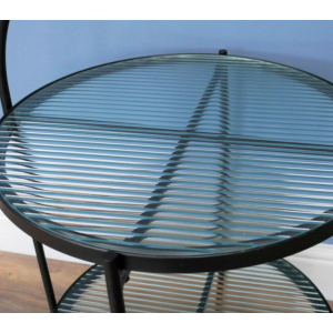 Metal Side Table Round Glass Coffee End Vintage Industrial Drinks Wine Cabinet - Image 3