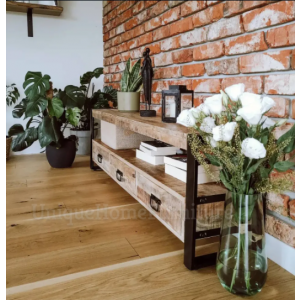 Industrial TV Stand Vintage Media Cabinet Rustic Solid Wood Large Storage Unit - Image 4