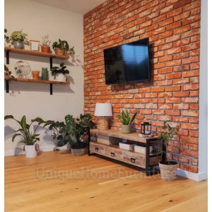 Industrial TV Stand Vintage Media Cabinet Rustic Solid Wood Large Storage Unit - Image 5