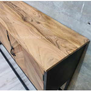 Industrial Console Table Vintage Solid Wood Hallway Sideboard Rustic Metal Storage Cupboard - Image 3