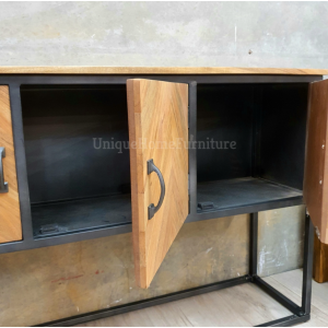 Industrial Console Table Vintage Solid Wood Hallway Sideboard Rustic Metal Storage Cupboard - Image 4