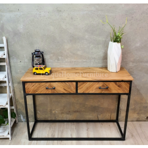 Industrial Console Table Vintage Retro Sideboard Slim Rustic Metal Hallway 2 Drawers Cabinet - Image 3