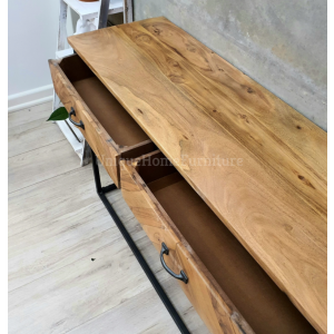 Industrial Console Table Vintage Retro Sideboard Slim Rustic Metal Hallway 2 Drawers Cabinet - Image 4