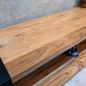 Rustic TV Stand Vintage Industrial Style Solid Wood Media Cabinet Shelf Metal Unit - Image 5