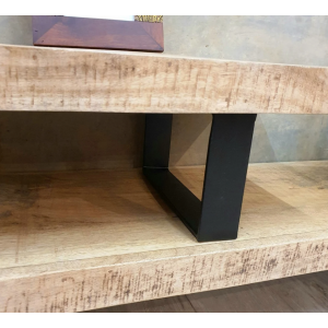 Industrial TV Stand Large Rustic Solid Wood Shelf Unit Vintage Metal Media Cabinet - Image 5
