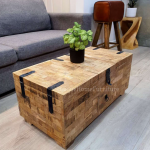 Rustic Coffee Table Solid Wood Storage Trunk Vintage Industrial Blanket Box Unit