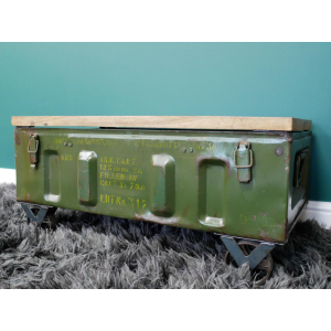 Industrial Coffee Table Rustic Metal Unit Wooden Tabletop Vintage Retro Wheels - Image 3