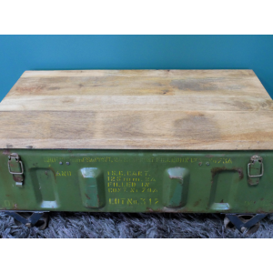Industrial Coffee Table Rustic Metal Unit Wooden Tabletop Vintage Retro Wheels - Image 5
