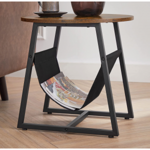 Industrial Side Table Small Round End Rustic Magazine Holder - Image 2