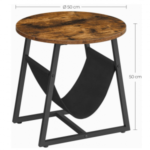 Industrial Side Table Small Round End Rustic Magazine Holder - Image 5