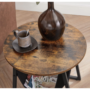 Industrial Side Table Small Round End Rustic Magazine Holder - Image 4