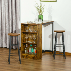 Industrial Bar Table and Stools Vintage Breakfast Dining Tall Rustic Kitchen Set - Image 2