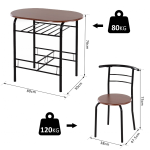 Small Table and 2 Chairs Rustic Metal Compact Breakfast Dining Furniture Bar Set - Image 3