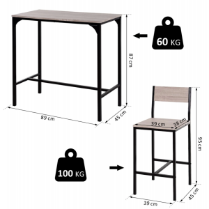 Industrial Bar Table Set 2 Tall Stools Breakfast Counter Height Space Saving Compact Kitchen - Image 3