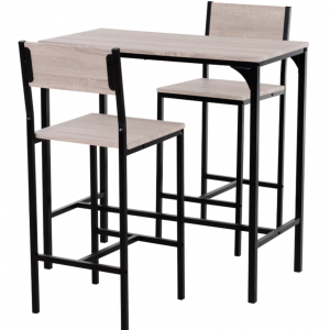 Industrial Bar Table Set 2 Tall Stools Breakfast Counter Height Space Saving Compact Kitchen - Image 4