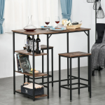 Industrial Bar Table Set Vintage Style Tall Stools Rustic Dining Breakfast