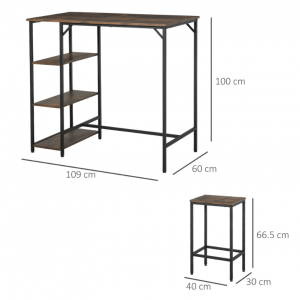 Industrial Bar Table Set Vintage Style Tall Stools Rustic Dining Breakfast - Image 4