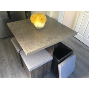 Compact Dining Table and Chairs Space Saving Kitchen Grey Set 4 Small Stools - Image 3