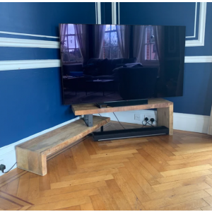 Industrial TV Stand Large Rustic Solid Wood Shelf Unit Vintage Metal Media Cabinet - Image 3