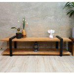 Rustic TV Stand Vintage Industrial Style Solid Wood Media Cabinet Shelf Metal Unit