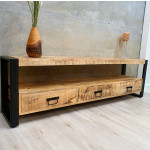 Industrial TV Stand Vintage Media Cabinet Rustic Solid Wood Large Storage Unit