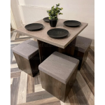 Compact Dining Table and Chairs Space Saving Kitchen Grey Set 4 Small Stools