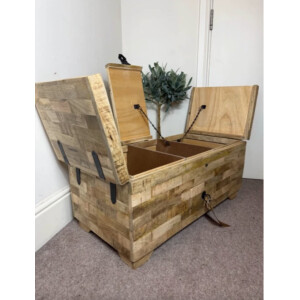 Rustic Coffee Table Solid Wood Storage Trunk Vintage Industrial Blanket Box Unit - Image 6