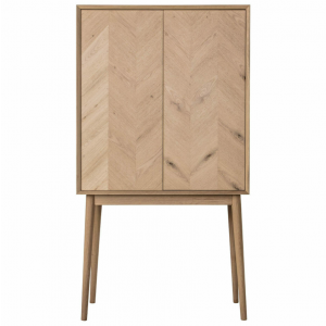 Tall Drinks Cabinet Vintage Storage Wine Cupboard Glass Shelf Solid Oak Legs - Image 3