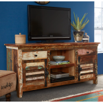Large TV Stand Rustic Solid Wood Unit Vintage Industrial Media Storage Cabinet