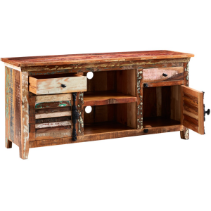 Large TV Stand Rustic Solid Wood Unit Vintage Industrial Media Storage Cabinet - Image 4