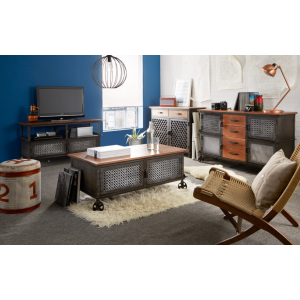 Industrial TV Stand Vintage Retro Media Cabinet On Wheels Rustic Unit - Image 3