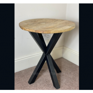 Industrial Side Table Rustic Solid Mango Wood Vintage Retro Metal Round Coffee End Unit - Image 4