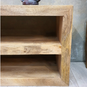 Rustic TV Stand Solid Mango Wood Media Cabinet Shelf Unit - Image 2
