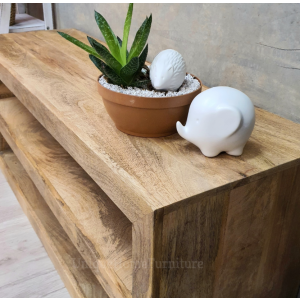Rustic TV Stand Solid Mango Wood Media Cabinet Shelf Unit - Image 3