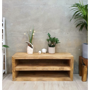 Rustic TV Stand Solid Mango Wood Media Cabinet Shelf Unit - Image 4