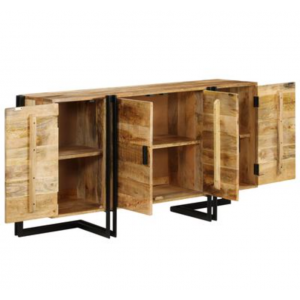 Large Storage Sideboard Vintage Industrial Metal Side Cabinet Rustic Solid Wood Cupboard Unit - Image 4