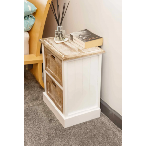 Rustic Bedside Table Small Chest 2 Drawers Shabby Chic Wooden Unit - Image 3