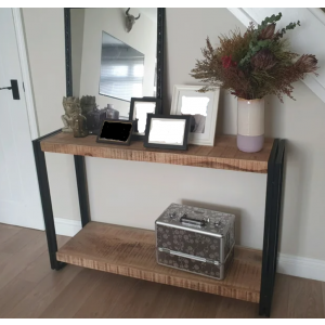 Industrial Console Table Rustic Solid Wood Hallway Sideboard Vintage Shelf Cabinet - Image 3