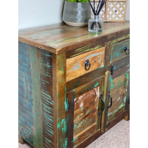 Rustic Side Cabinet Vintage Retro Storage Cupboard Industrial Style Small Sideboard - Image 3