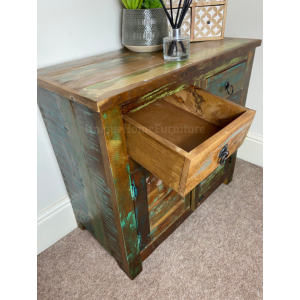 Rustic Side Cabinet Vintage Retro Storage Cupboard Industrial Style Small Sideboard - Image 4