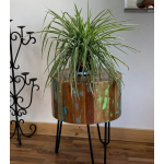 Rustic Side Table Solid Wood Plant Lamp Stand Vintage Industrial Unit