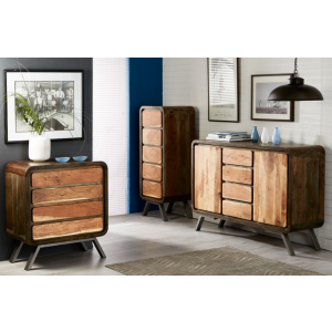 Industrial Bedside Table Vintage Retro Nightstand Rustic Solid Wood Storage Drawer Unit - Image 3