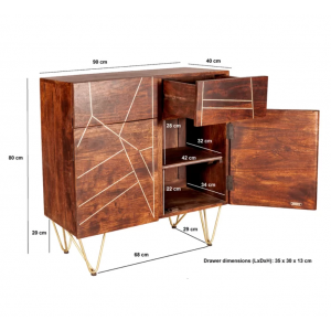Vintage Industrial Sideboard Rustic Solid Wood Side Cabinet Mid Century Style Metal Cupboard - Image 3