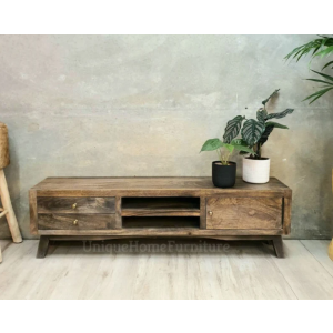 Rustic TV Stand Solid Wood Media Cabinet Vintage Industrial Style Unit - Image 2