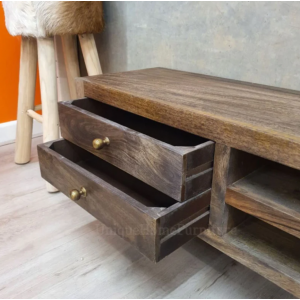 Rustic TV Stand Solid Wood Media Cabinet Vintage Industrial Style Unit - Image 4