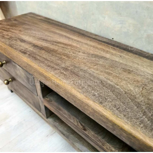 Rustic TV Stand Solid Wood Media Cabinet Vintage Industrial Style Unit - Image 5