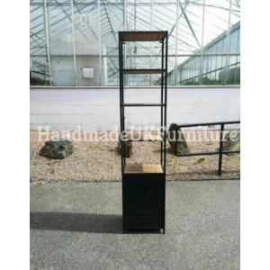 Tall Narrow Bookcase Vintage Industrial Cabinet Slim Display Unit Metal Shelves - Image 2