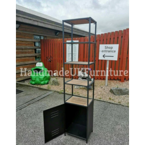 Tall Narrow Bookcase Vintage Industrial Cabinet Slim Display Unit Metal Shelves - Image 3