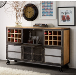 Industrial Wine Cabinet Large Rustic Solid Wood Sideboard Vintage Metal Mini Bar Cupboard